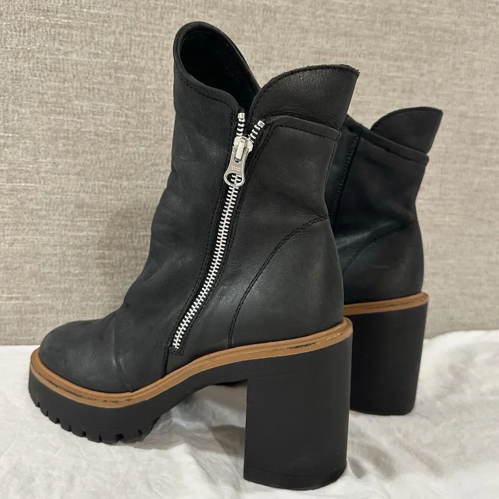 Free People Jack Zip Boots Moto Leather Sz US 5.5, EU 36, Heel 3.5